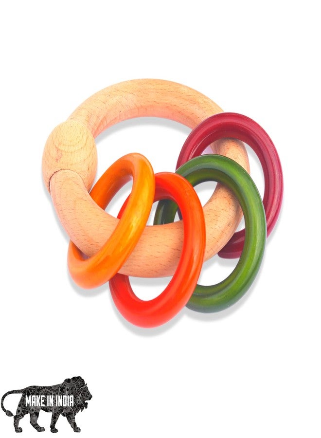 Gift Equals Love Wooden Hand Crafted Ring Rattle for Kids, Babies, Infants, Non Toxic Finished by Indian Artisans- Multi Color (Ringrattle) - Image 1